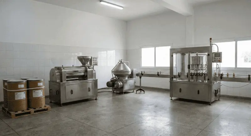 Professional Argan oil production facility in Essaouira, Morocco, meeting international organic export standards.